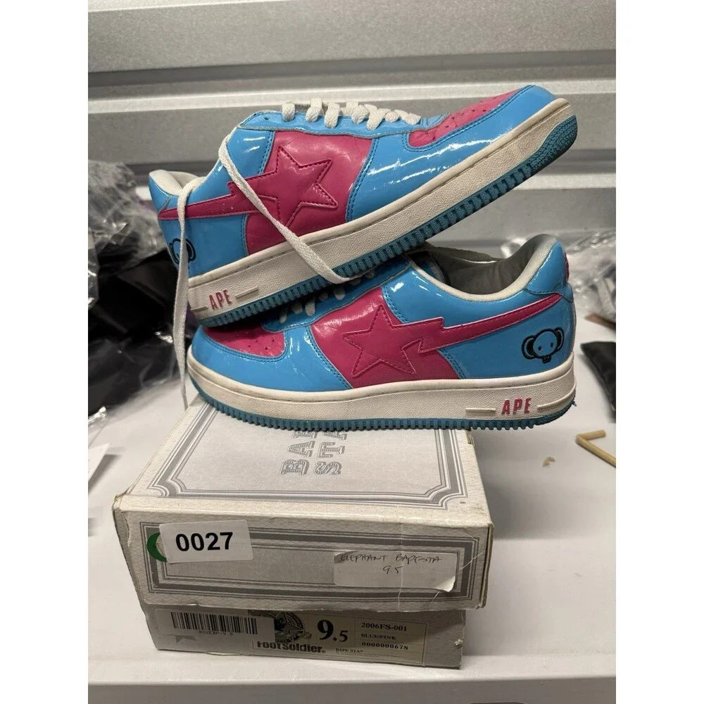 A Bathing Ape Bapesta FS 001 BAPE Patent Leather  Blue Pink Elephant Size 9.5